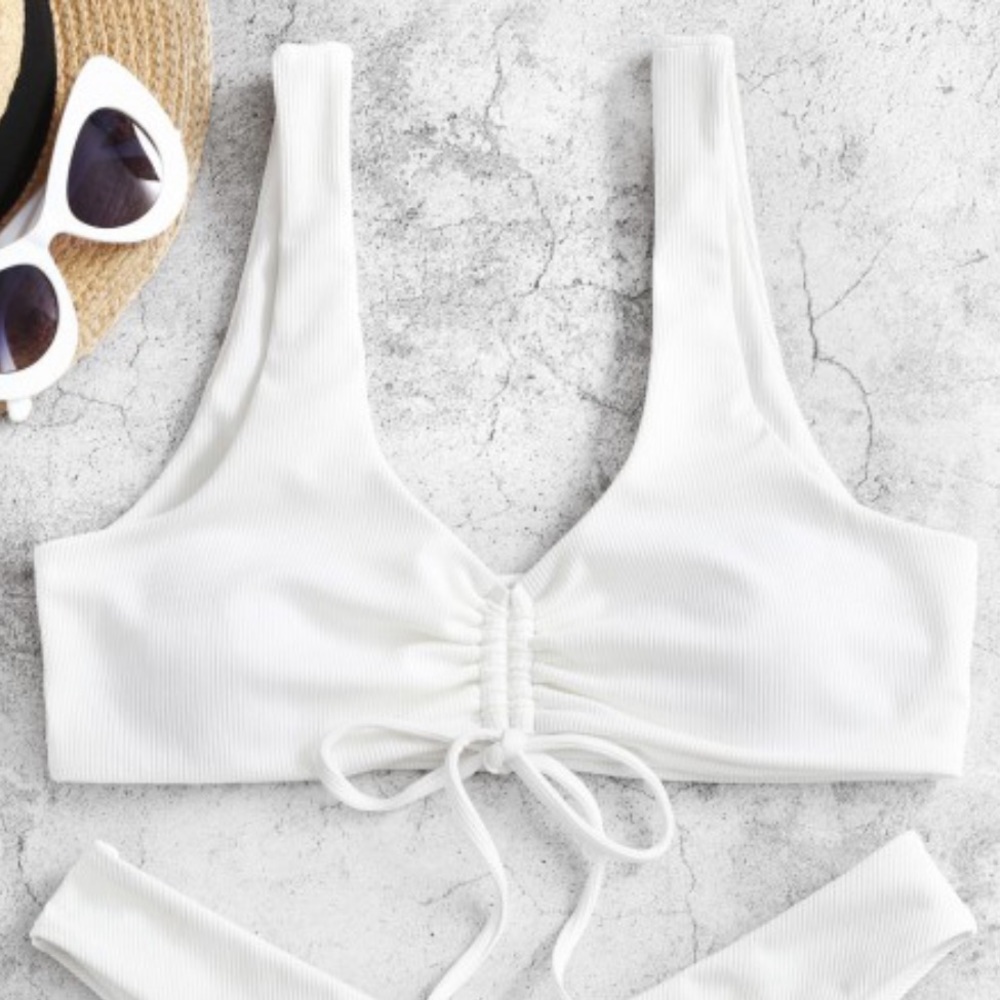 brand new, never worn, white bikini